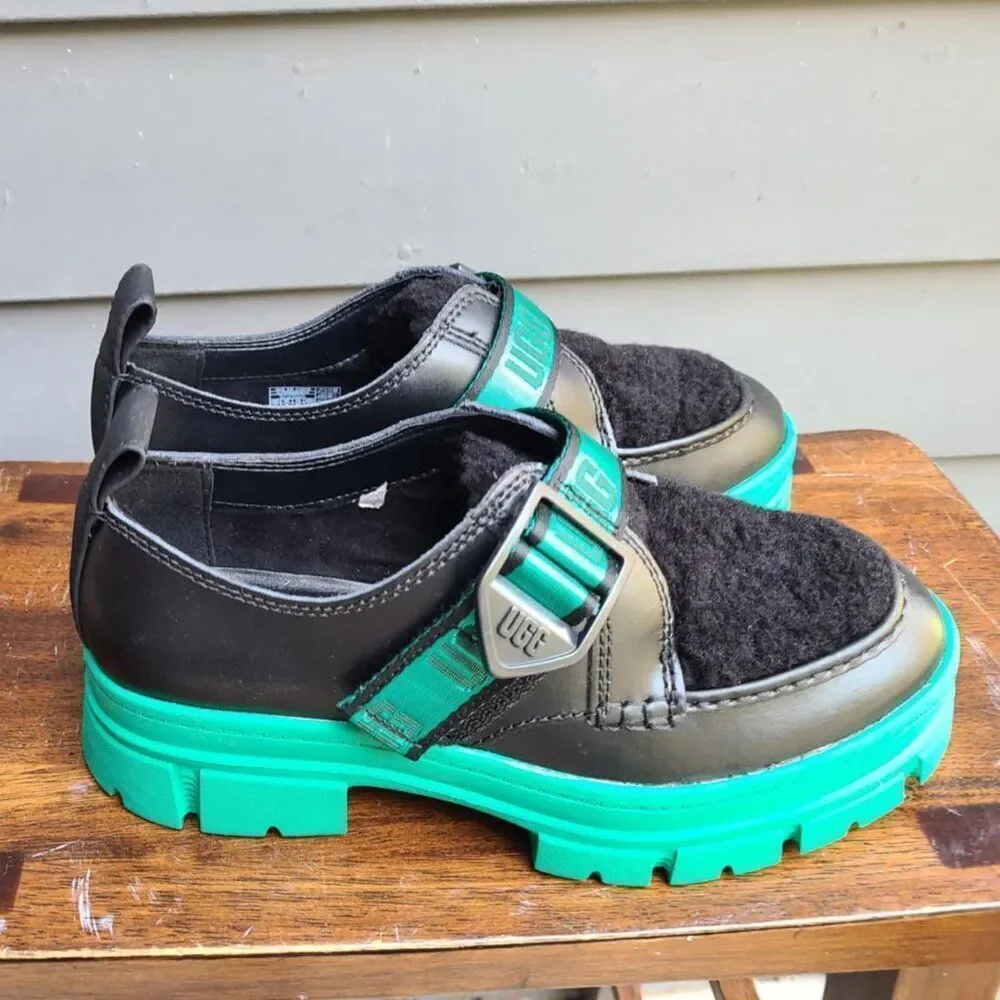 UGG Ashton Plush Emerald Green Black Waterproof Loafers size 7 NWT!